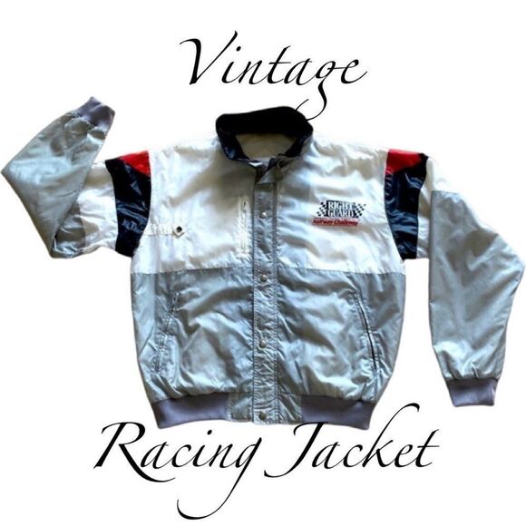 Vintage Racing Jacket Right Guard Halfway Challenge Windbreaker Bomber Mens Sz L - Picture 1 of 14